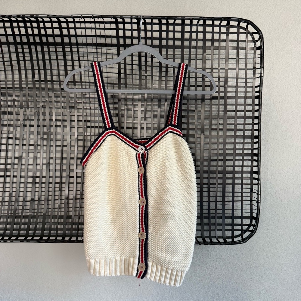 Alex Mill Cream Knit Tank with Navy & Red Trim